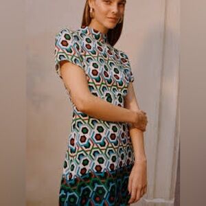 Zara Blue and Green Geometric Mini Dress